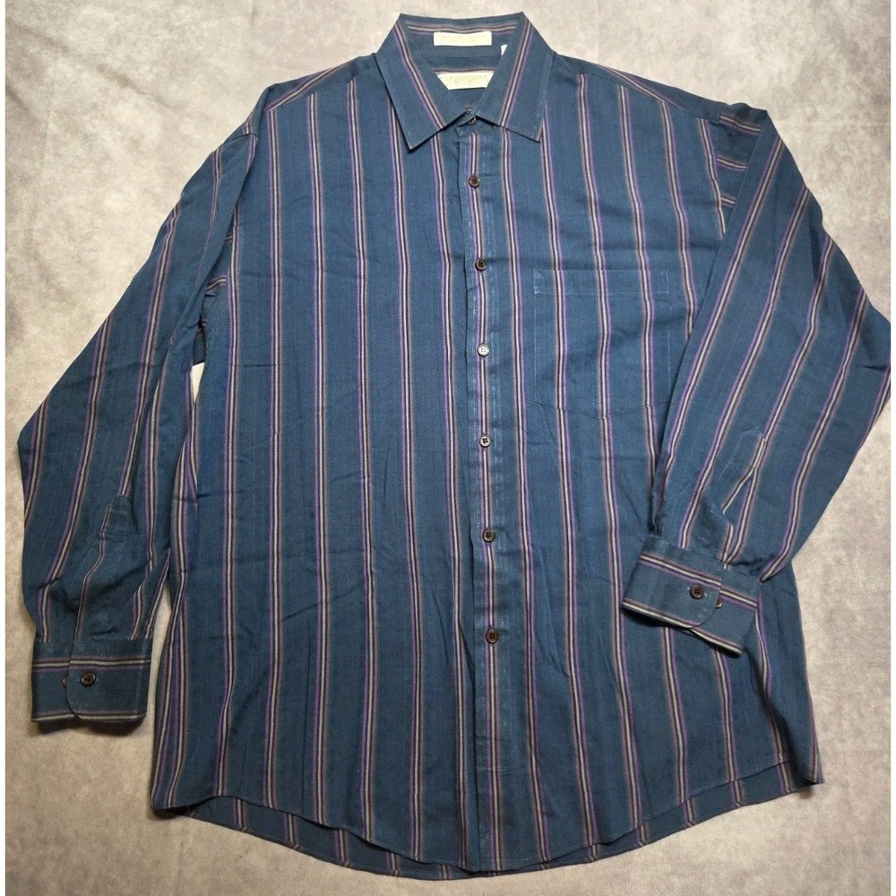 Vintage Royal Knight Shirt Men Large Button Down Plaid Stripes 70s Dagger Collar